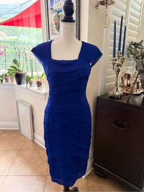 Adrianna Papell Cobalt Blue Tiered Midi Dress